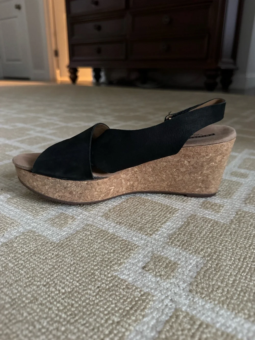 Clarks Annadel Eirwyn Nubuck Cork Wedge Sandals Summer Shoes Black 8.5